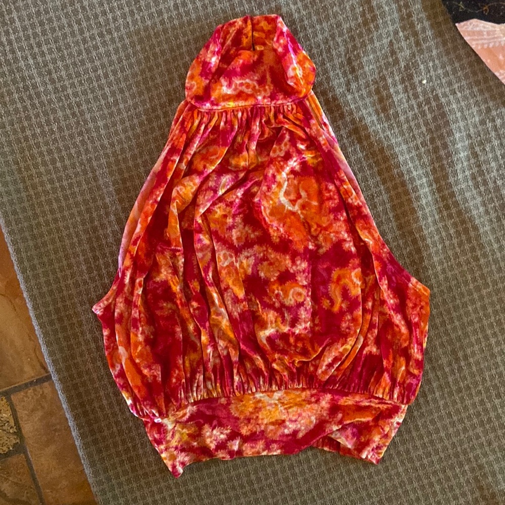 Orange and Red velvet tie dye halter top- free people